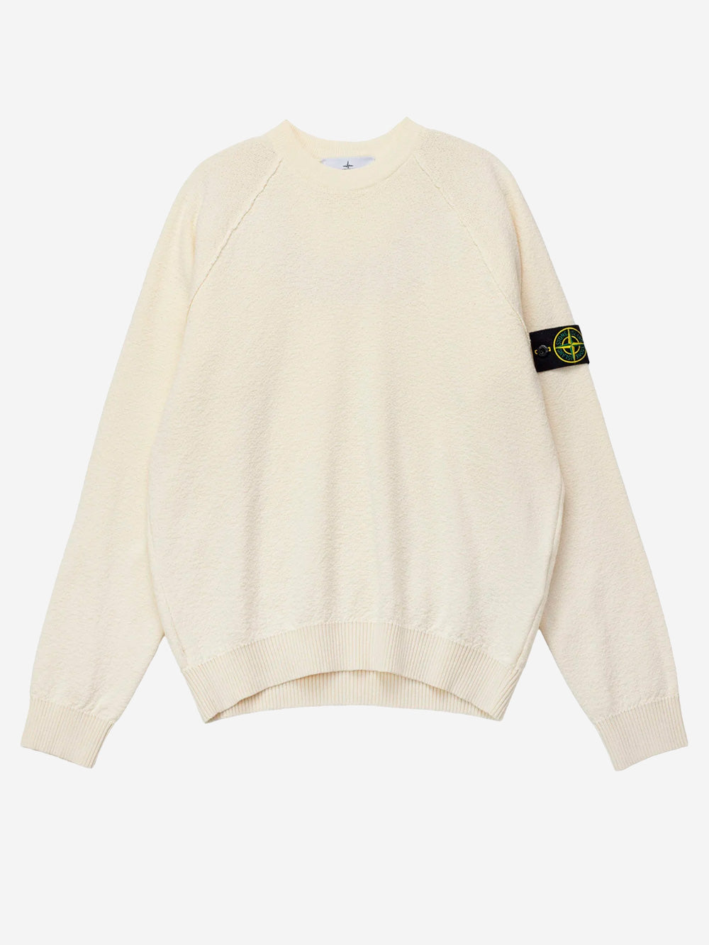 STONE ISLAND Maglione girocollo loose avorio in cotone con maniche raglan e badge Panna Urbanstaroma