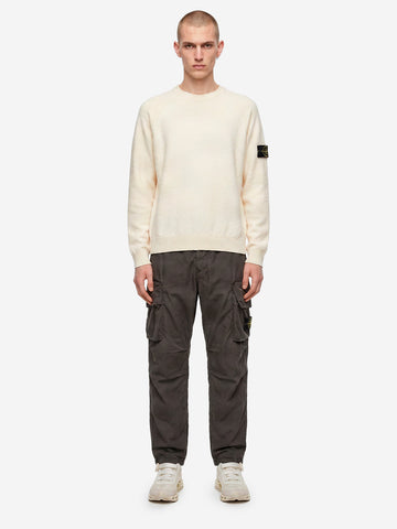 STONE ISLAND Maglione girocollo loose avorio in cotone con maniche raglan e badge Panna