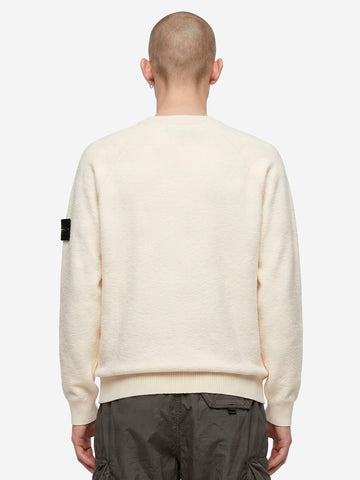 STONE ISLAND Maglione girocollo loose avorio in cotone con maniche raglan e badge Panna