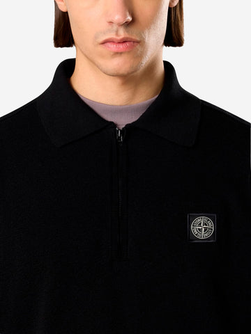 STONE ISLAND Polo oversize a manica corta nera con zip e patch Compass Nero