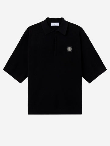 STONE ISLAND Polo oversize a manica corta nera con zip e patch Compass Nero