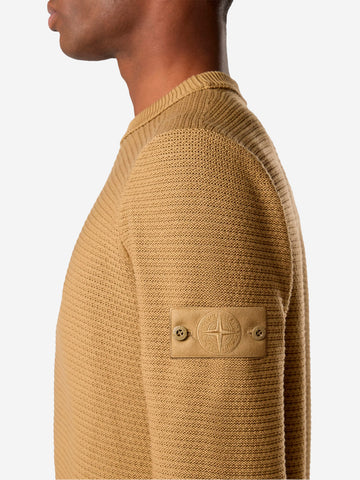 STONE ISLAND Maglione girocollo a costine in misto cashmere marrone 'Ghost' Cammello