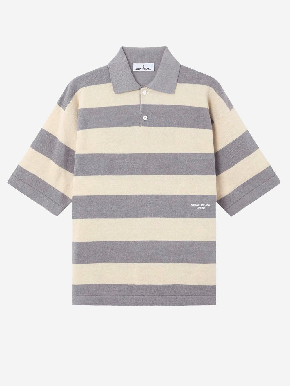 STONE ISLAND Polo oversize in misto lino con stampa 'Marina' Beige grigio Urbanstaroma