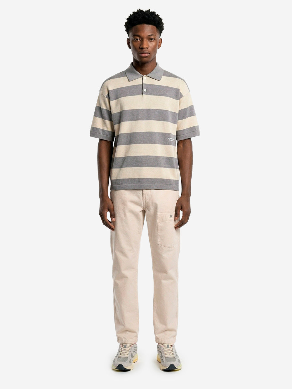 STONE ISLAND Polo oversize in misto lino con stampa 'Marina' Beige grigio Urbanstaroma