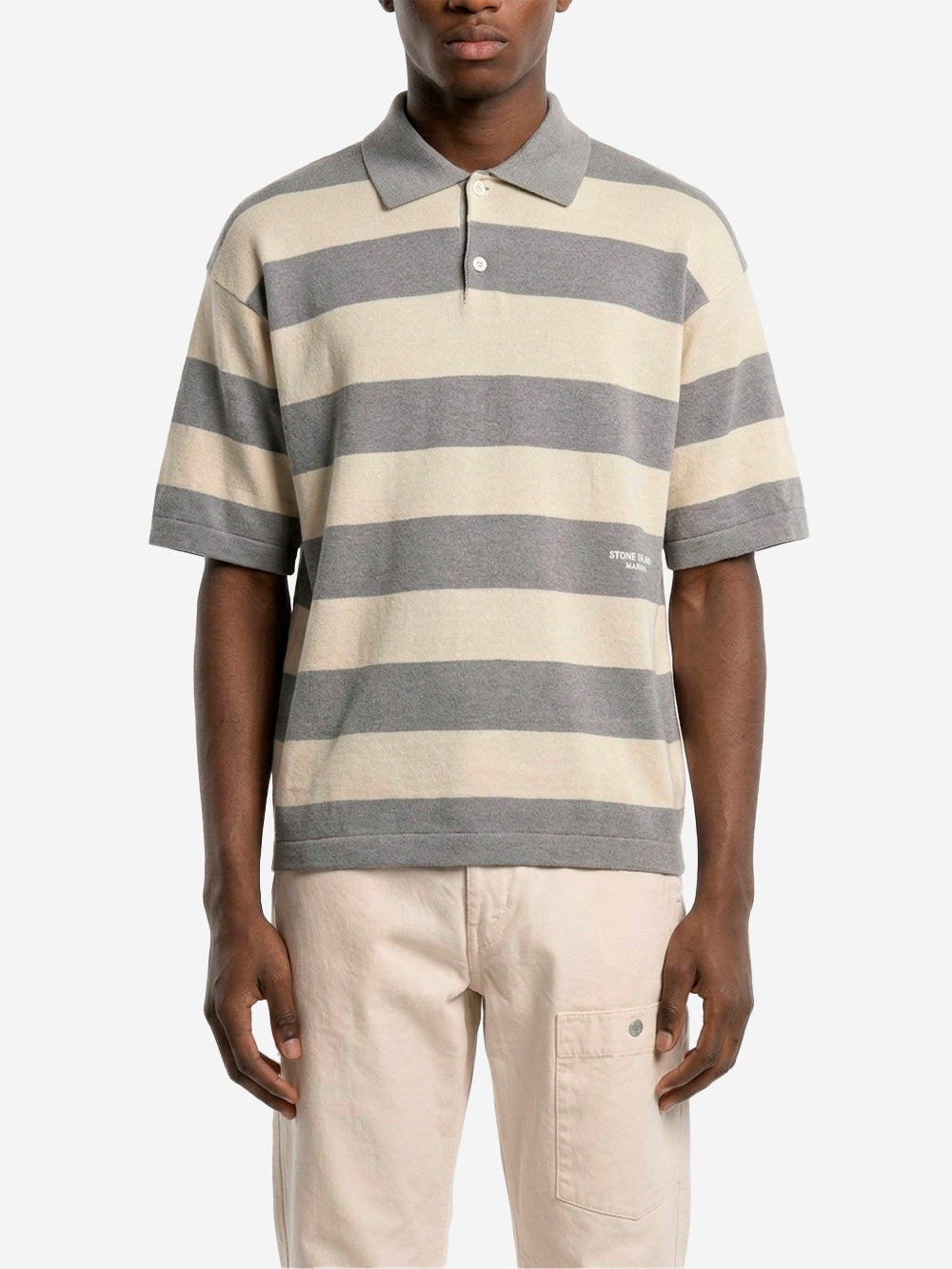 STONE ISLAND Polo oversize in misto lino con stampa 'Marina' Beige grigio Urbanstaroma