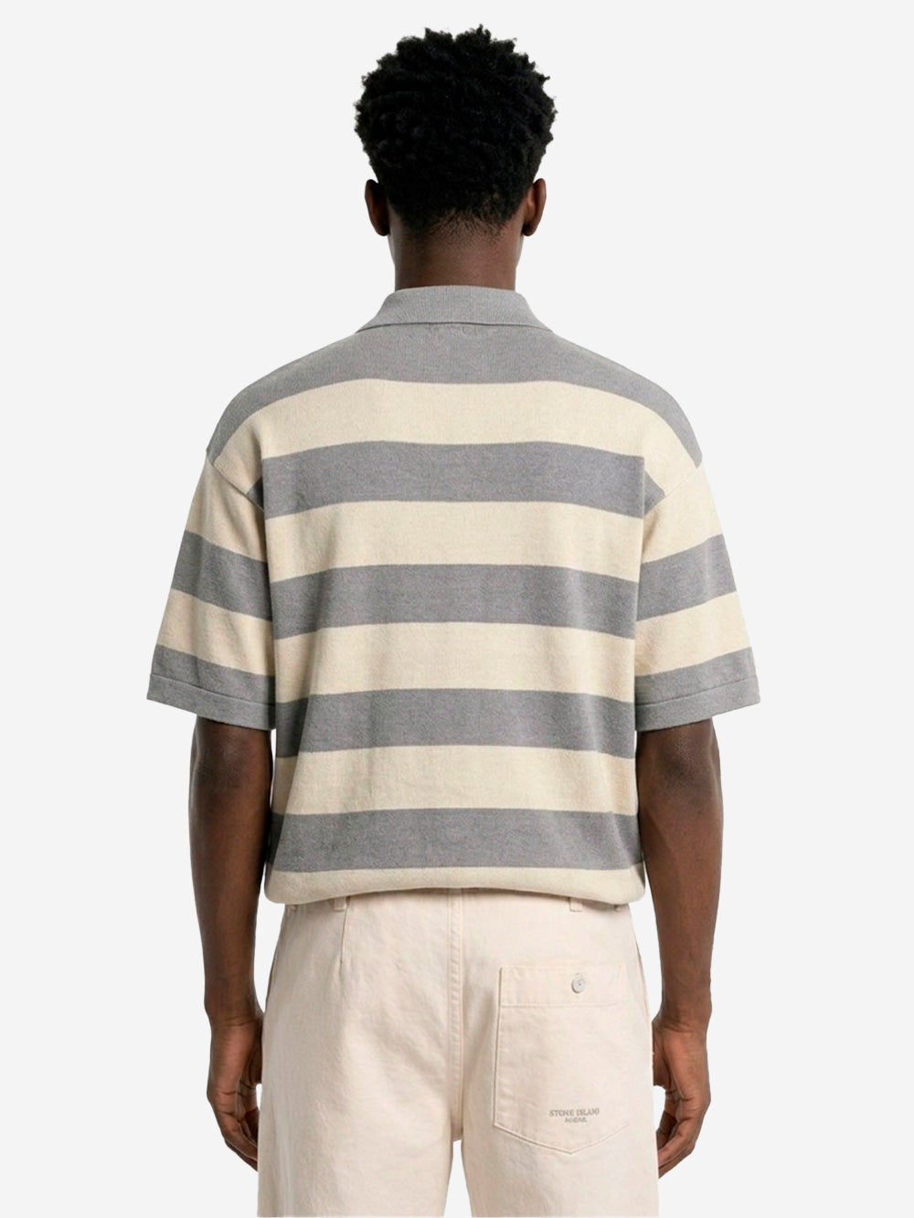 STONE ISLAND Polo oversize in misto lino con stampa 'Marina' Beige grigio Urbanstaroma