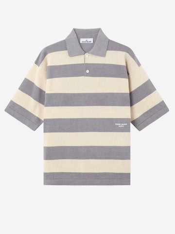 STONE ISLAND Polo oversize in misto lino con stampa 'Marina' Beige grigio