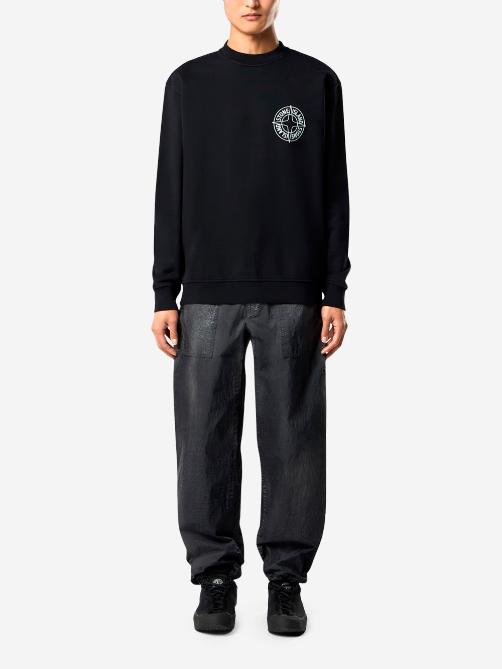 STONE ISLAND Felpa girocollo nera oversize con stampa 'Outline Compass' Nero Urbanstaroma
