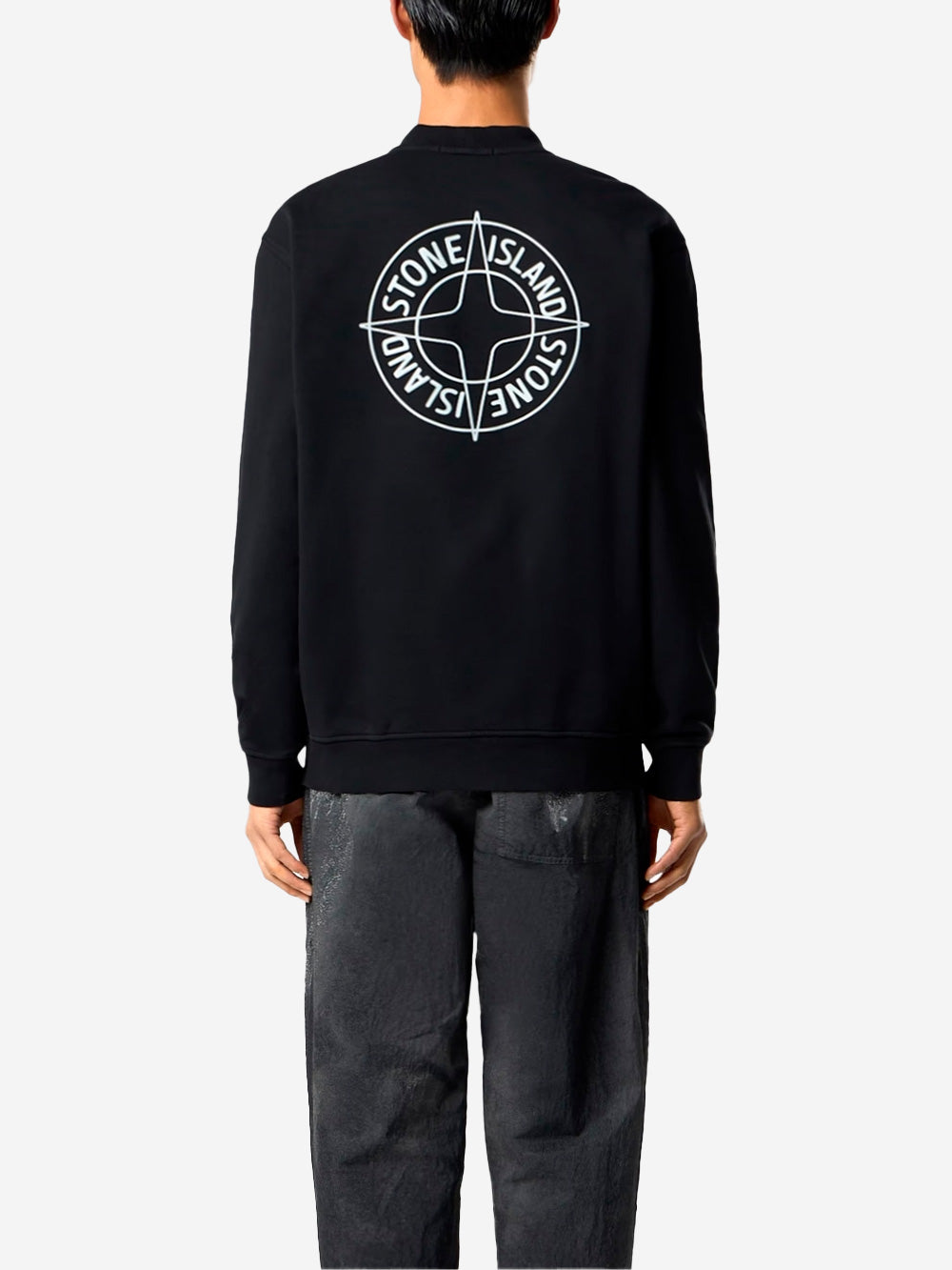STONE ISLAND Felpa girocollo nera oversize con stampa 'Outline Compass' Nero Urbanstaroma