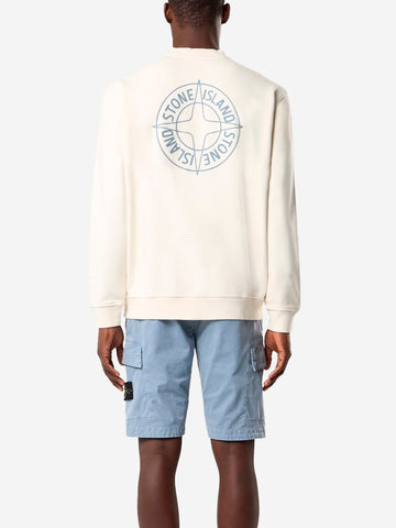 STONE ISLAND Felpa girocollo avorio oversize con stampa 'Outline Compass' avorio