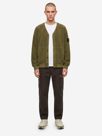 STONE ISLAND Felpa cardigan in terry di cotone e nylon verde militare Verde