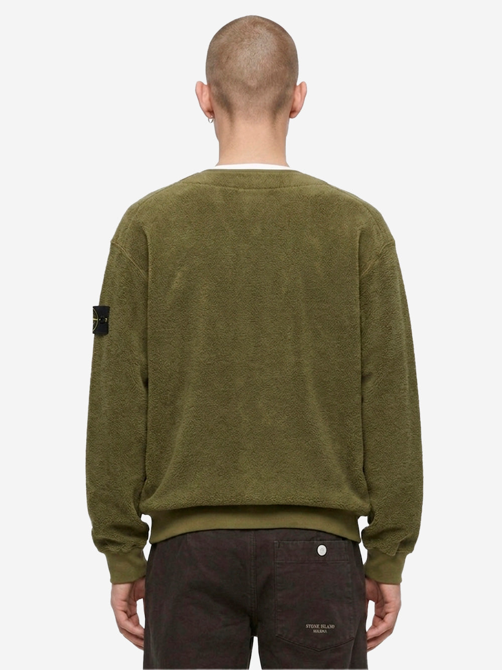 STONE ISLAND Felpa cardigan in terry di cotone e nylon verde militare Verde Urbanstaroma