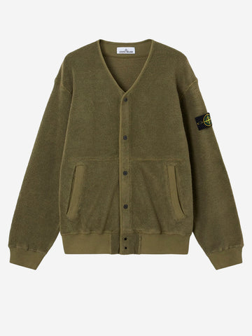 STONE ISLAND Felpa cardigan in terry di cotone e nylon verde militare Verde