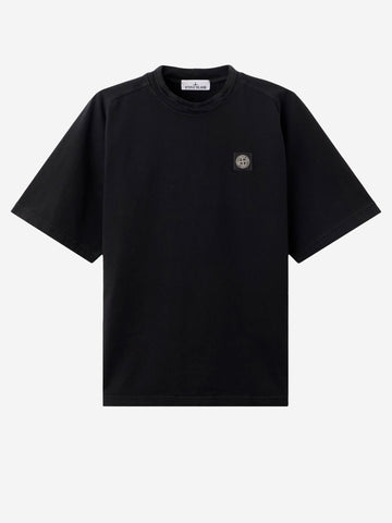 STONE ISLAND Felpa a manica corta in jersey di cotone biologico pesante nera Nero