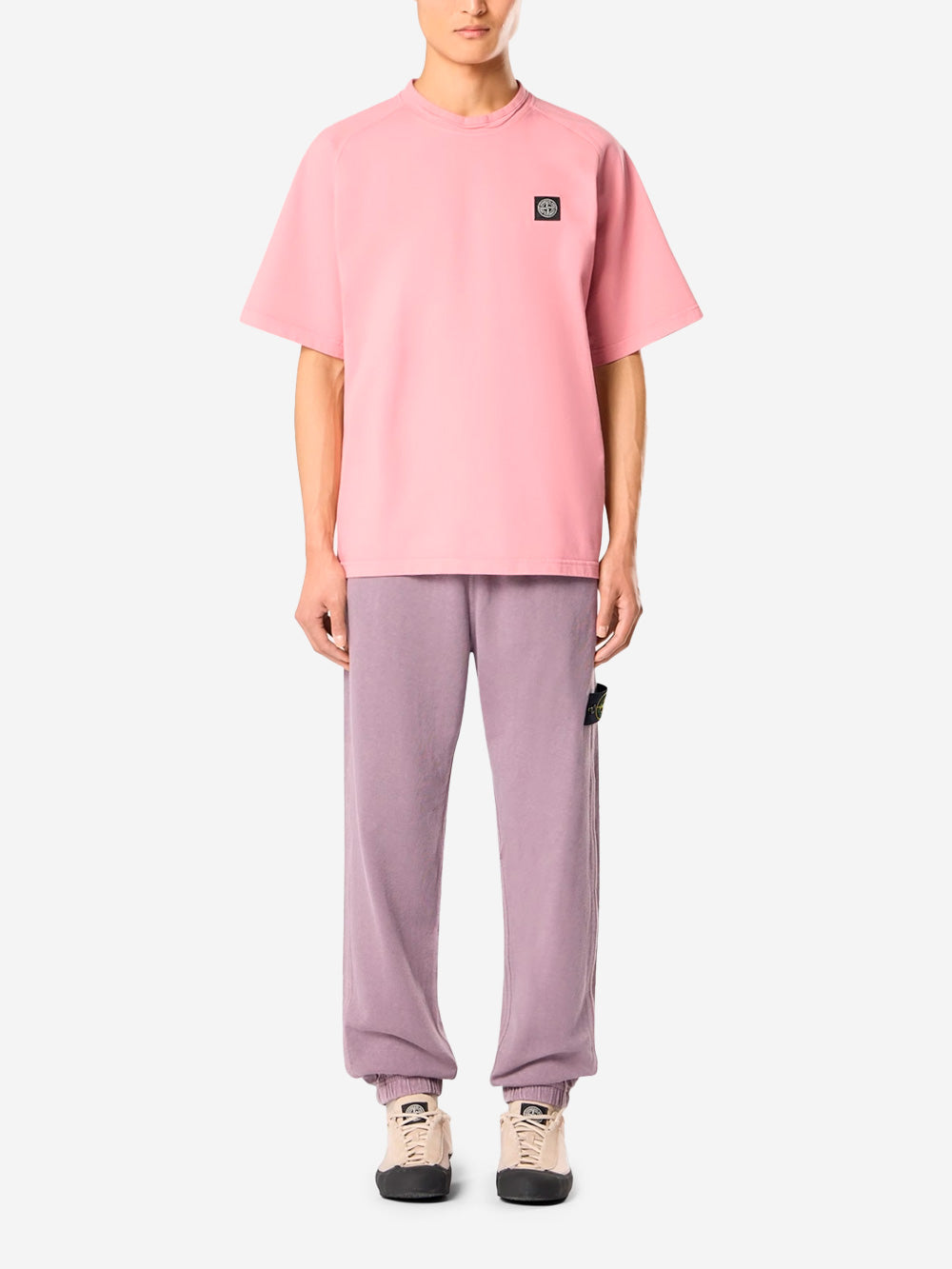 STONE ISLAND Felpa a manica corta in jersey di cotone biologico pesante rosa Rosa Urbanstaroma