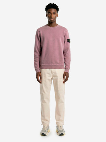 STONE ISLAND Felpa girocollo viola in cotone malfilé fleece effetto old Lavanda