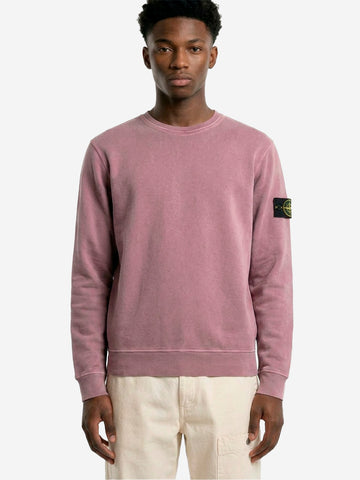 STONE ISLAND Felpa girocollo viola in cotone malfilé fleece effetto old Lavanda