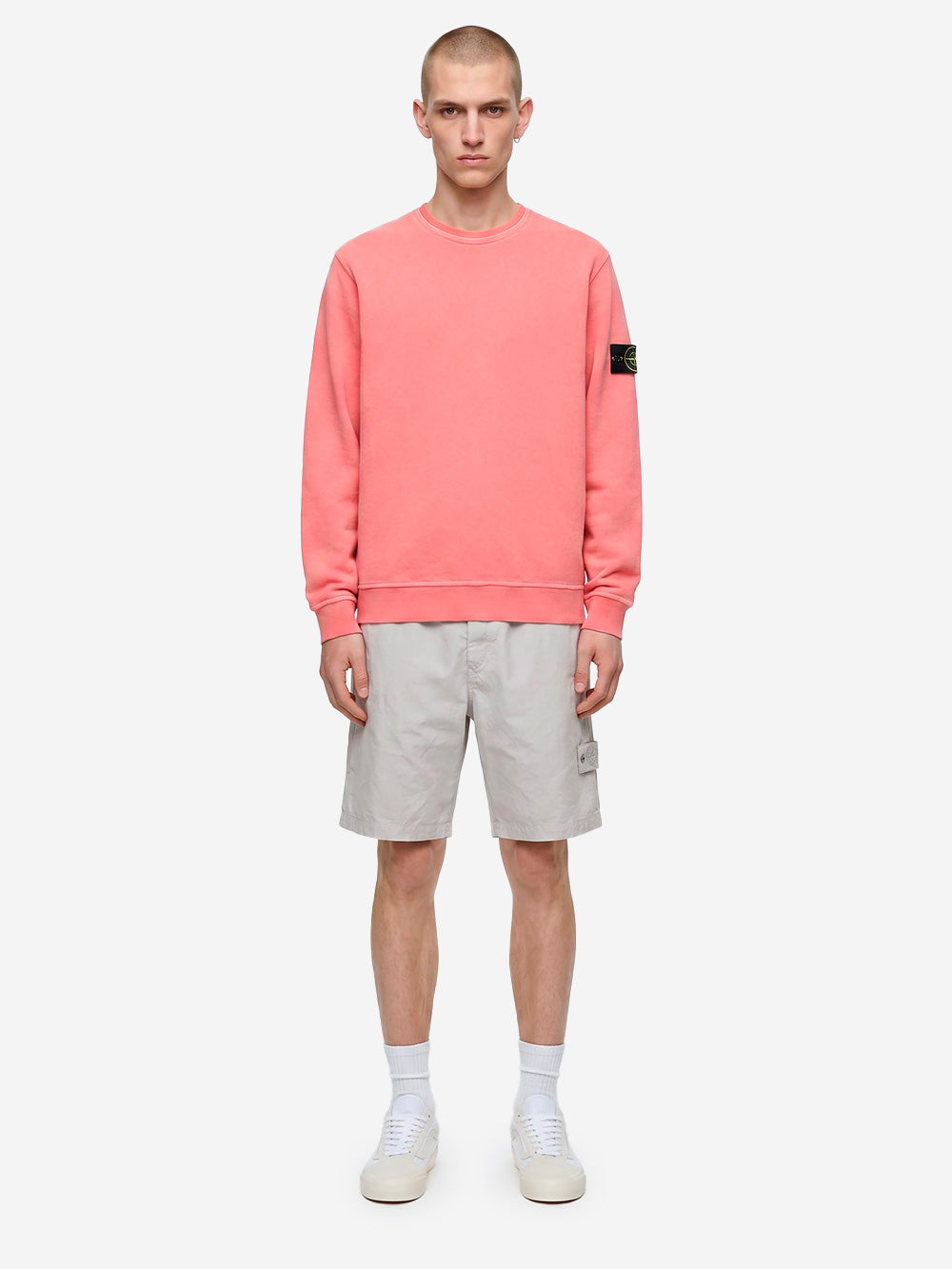 STONE ISLAND Felpa girocollo rosa in cotone malfilé fleece effetto old Rosa Urbanstaroma