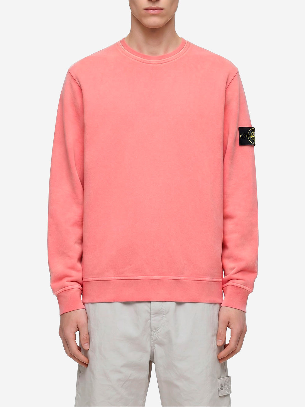 STONE ISLAND Felpa girocollo rosa in cotone malfilé fleece effetto old Rosa Urbanstaroma