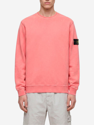 STONE ISLAND Felpa girocollo rosa in cotone malfilé fleece effetto old Rosa