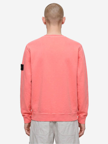 STONE ISLAND Felpa girocollo rosa in cotone malfilé fleece effetto old Rosa