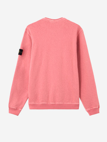 STONE ISLAND Felpa girocollo rosa in cotone malfilé fleece effetto old Rosa