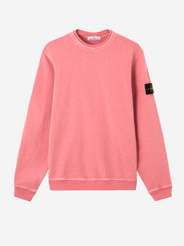STONE ISLAND Felpa girocollo rosa in cotone malfilé fleece effetto old Rosa