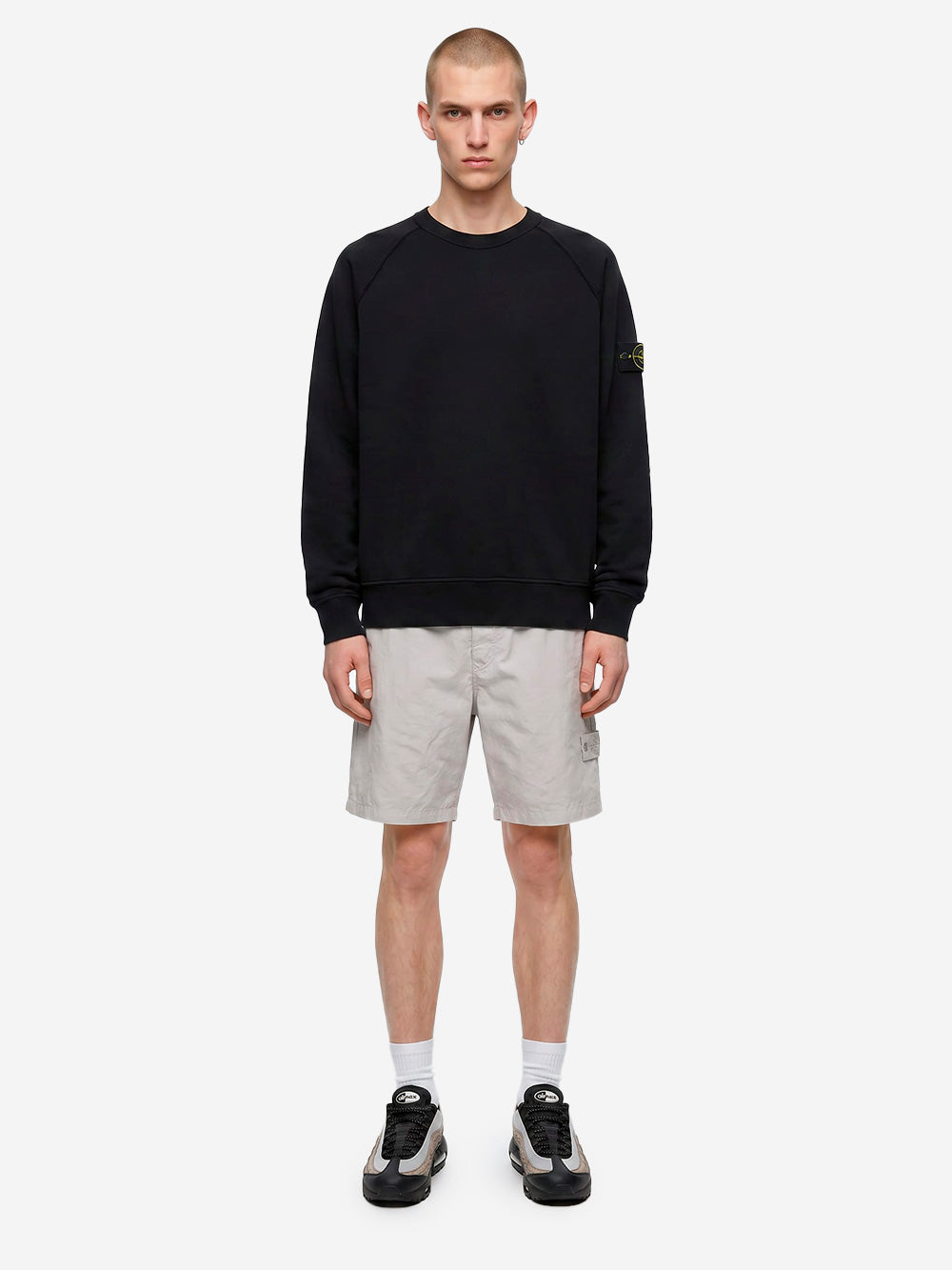 STONE ISLAND Felpa girocollo oversize nera con maniche raglan Nero Urbanstaroma
