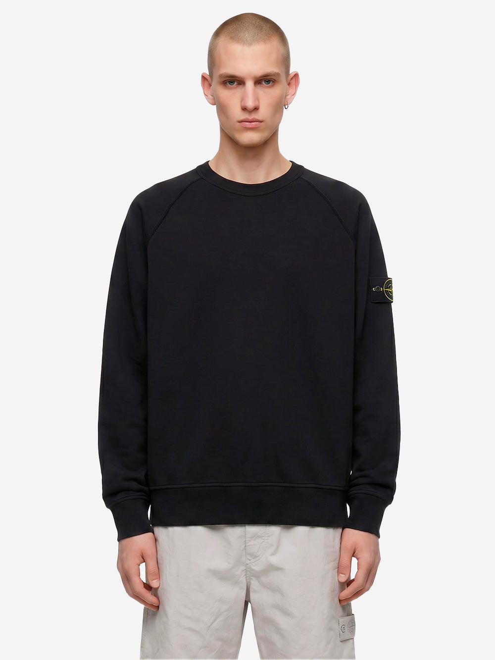 STONE ISLAND Felpa girocollo oversize nera con maniche raglan Nero Urbanstaroma