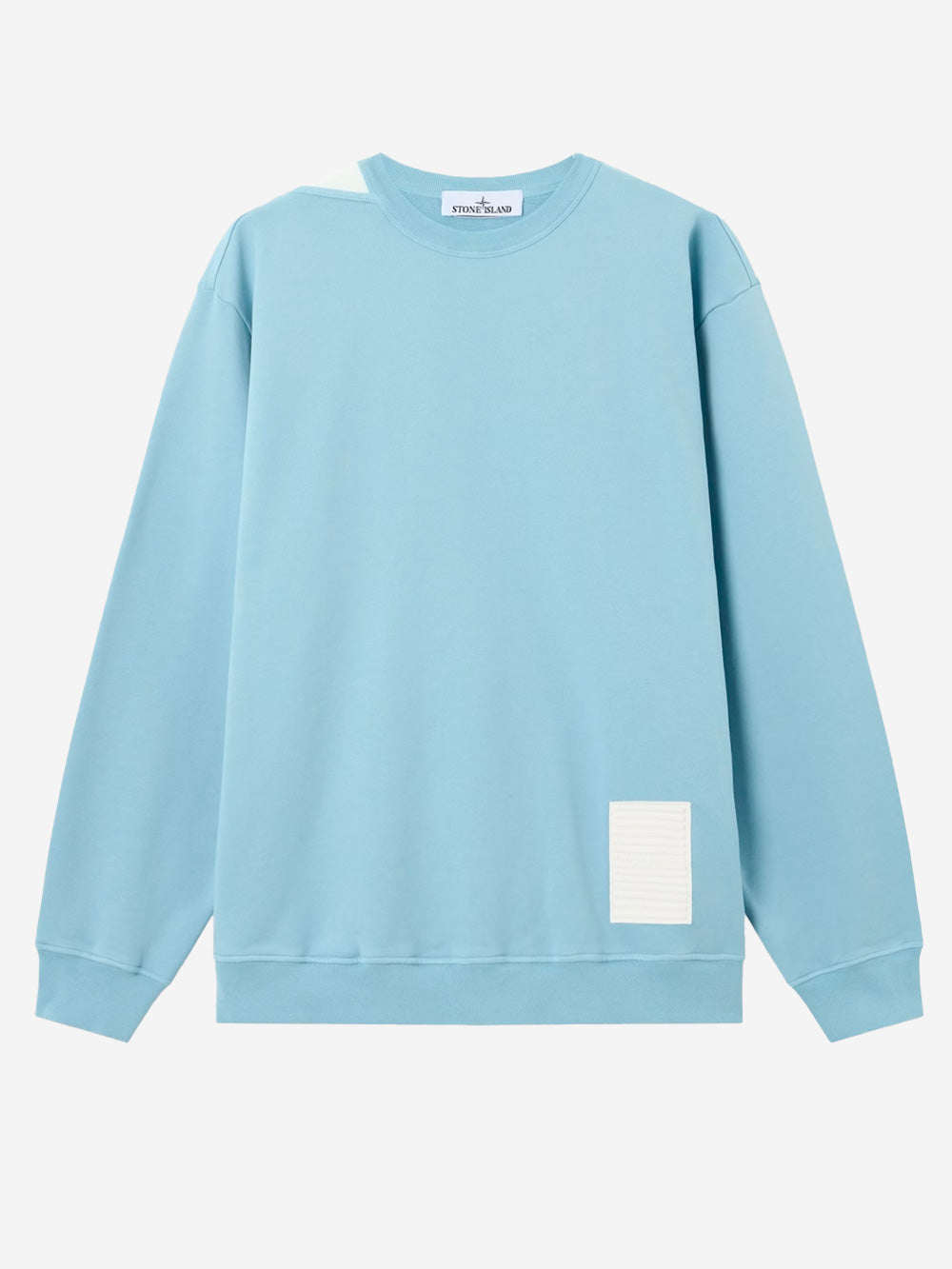 STONE ISLAND Felpa girocollo azzurra in cotone fleece 'Marina' con applicazione riflettente Celeste Urbanstaroma