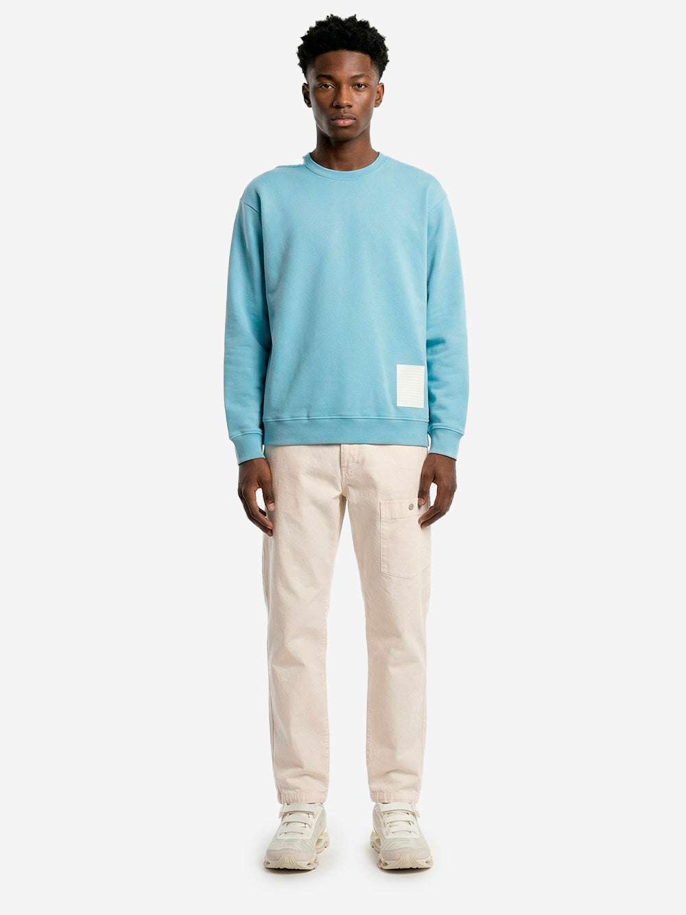 STONE ISLAND Felpa girocollo azzurra in cotone fleece 'Marina' con applicazione riflettente Celeste Urbanstaroma
