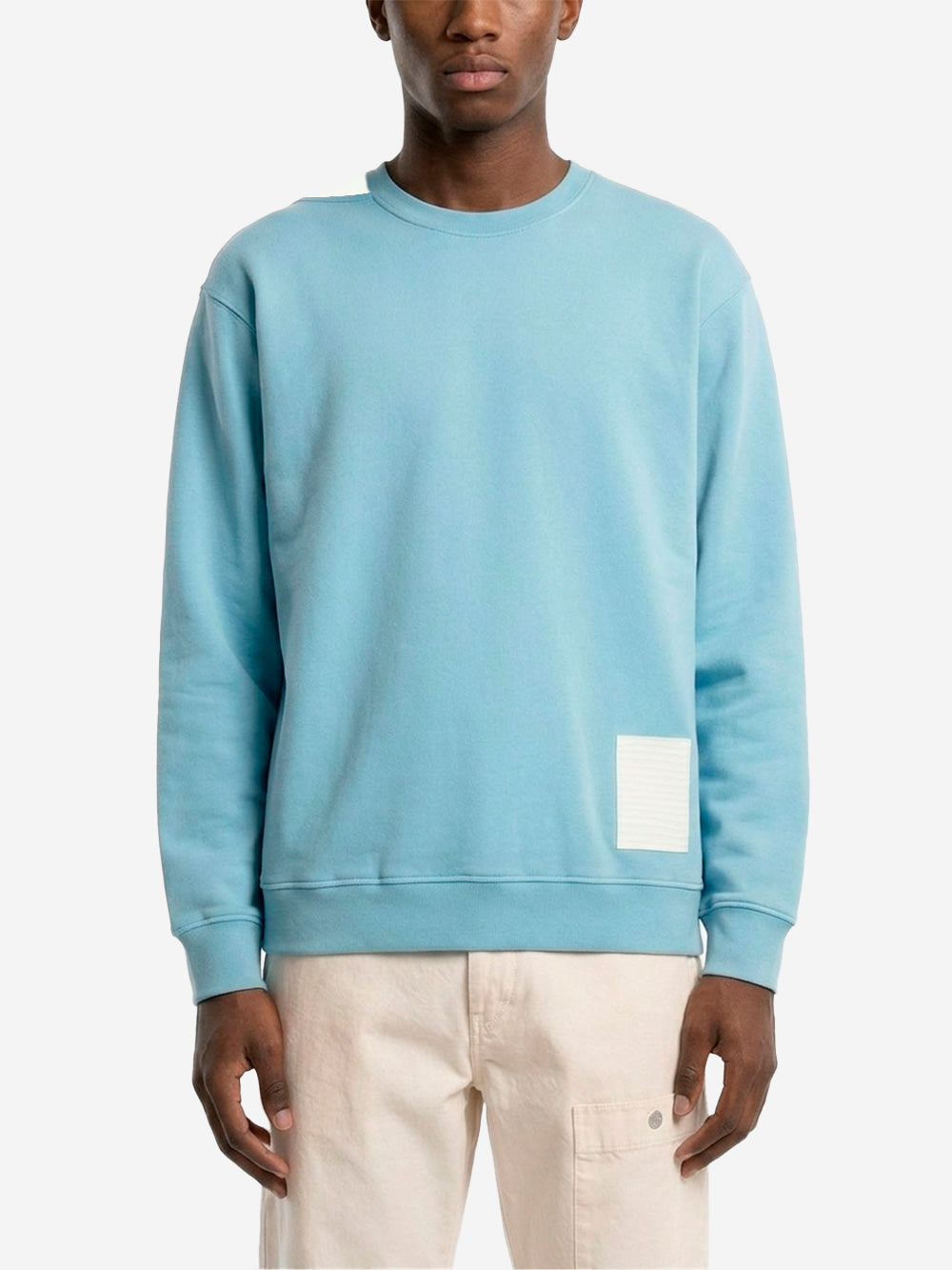 STONE ISLAND Felpa girocollo azzurra in cotone fleece 'Marina' con applicazione riflettente Celeste Urbanstaroma