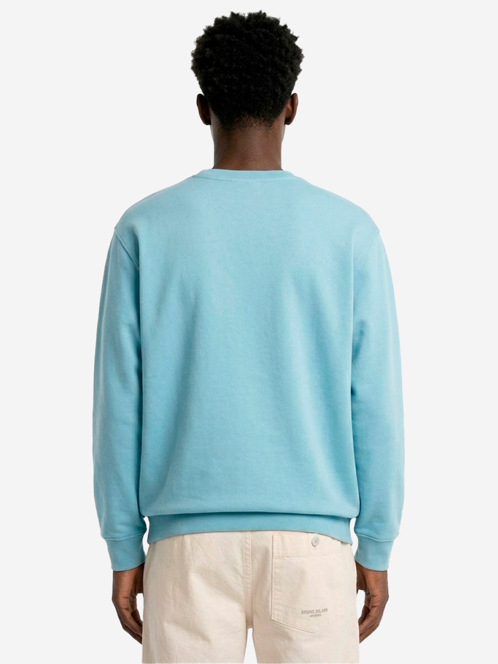 STONE ISLAND Felpa girocollo azzurra in cotone fleece 'Marina' con applicazione riflettente Celeste Urbanstaroma