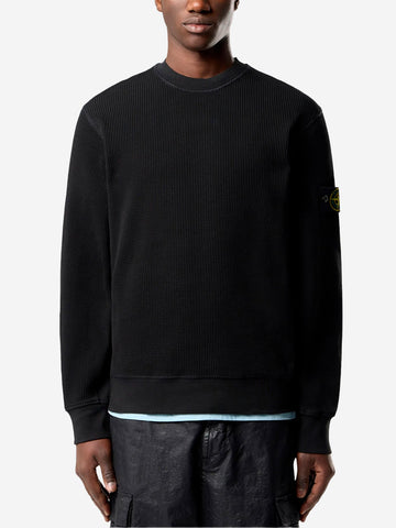 STONE ISLAND Felpa girocollo nera fleece nido d'ape Nero