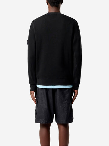 STONE ISLAND Felpa girocollo nera fleece nido d'ape Nero