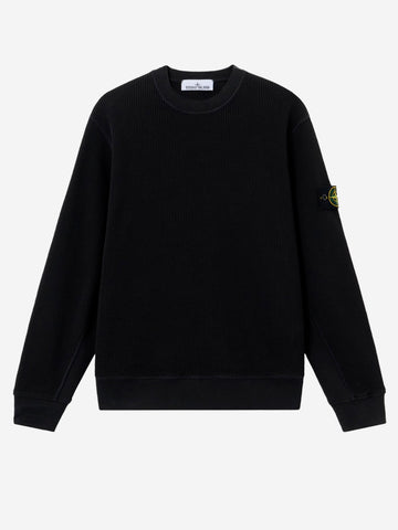 STONE ISLAND Felpa girocollo nera fleece nido d'ape Nero
