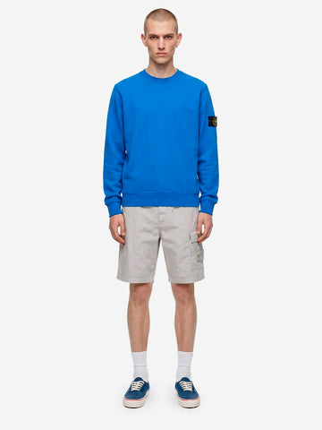 STONE ISLAND Felpa girocollo bluette in cotone fleece con maniche raglan Blu