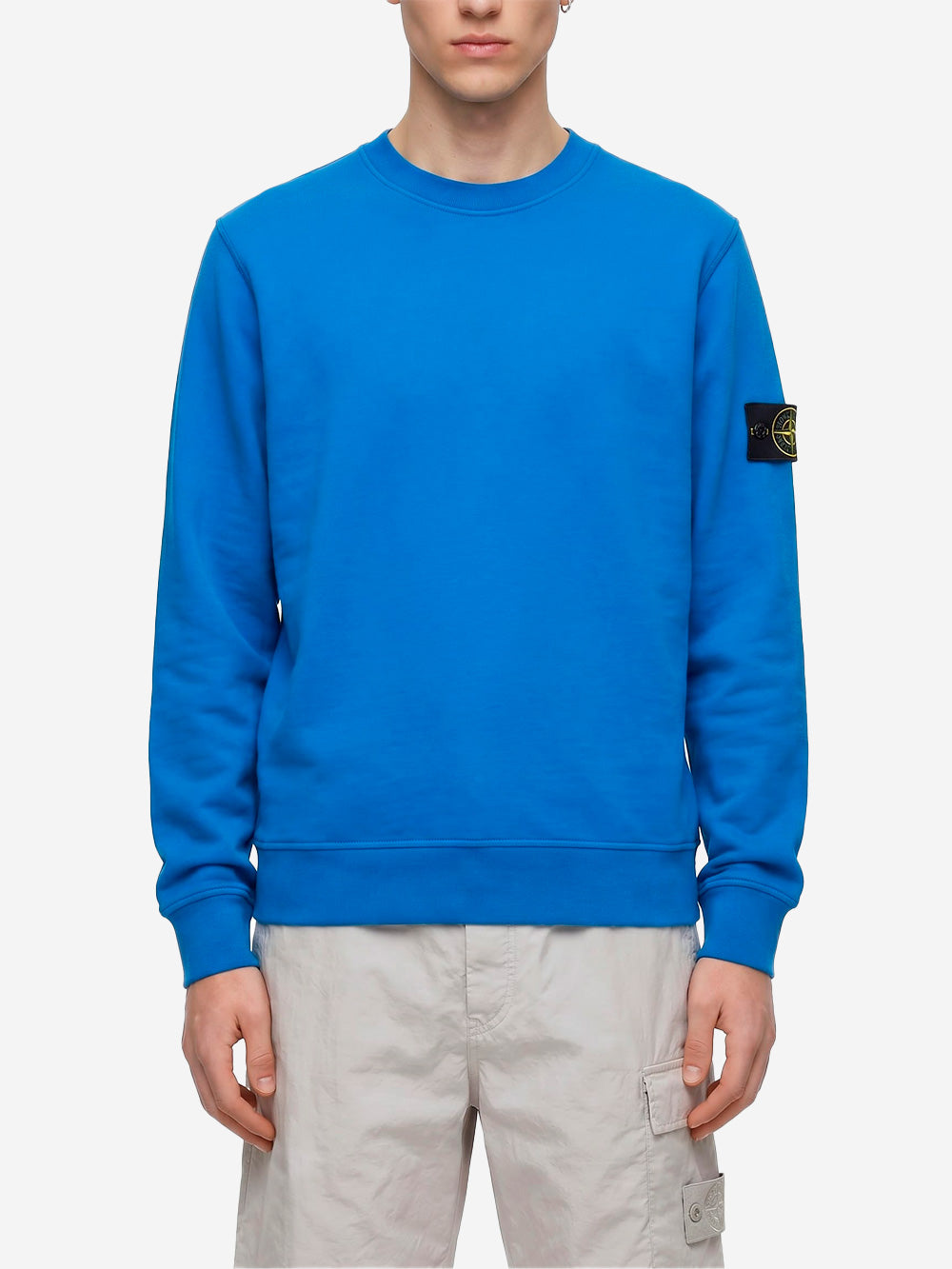 STONE ISLAND Felpa girocollo bluette in cotone fleece con maniche raglan Blu Urbanstaroma