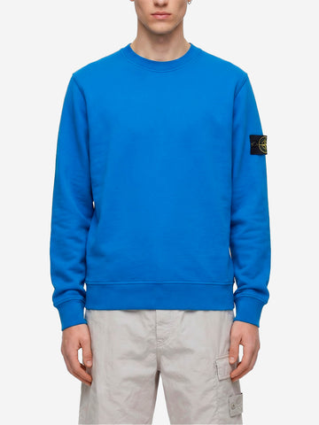 STONE ISLAND Felpa girocollo bluette in cotone fleece con maniche raglan Blu