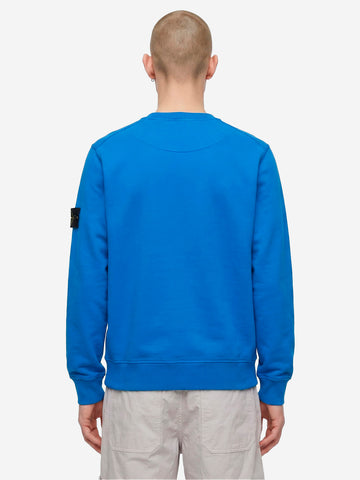 STONE ISLAND Felpa girocollo bluette in cotone fleece con maniche raglan Blu