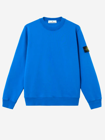 STONE ISLAND Felpa girocollo bluette in cotone fleece con maniche raglan Blu