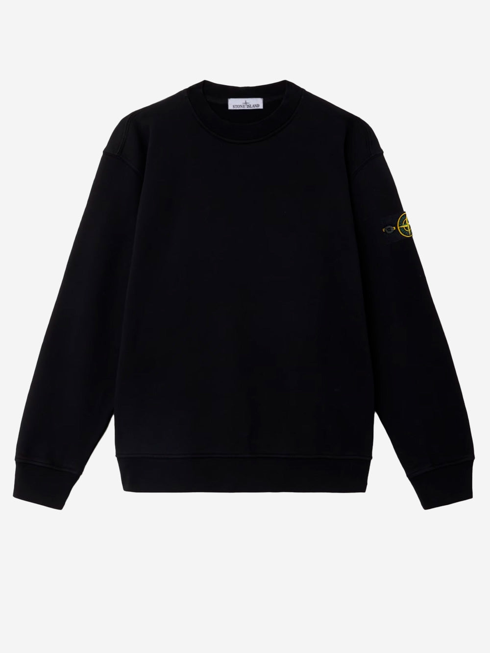 STONE ISLAND Felpa girocollo nera cotone fleece con maniche raglan Nero Urbanstaroma