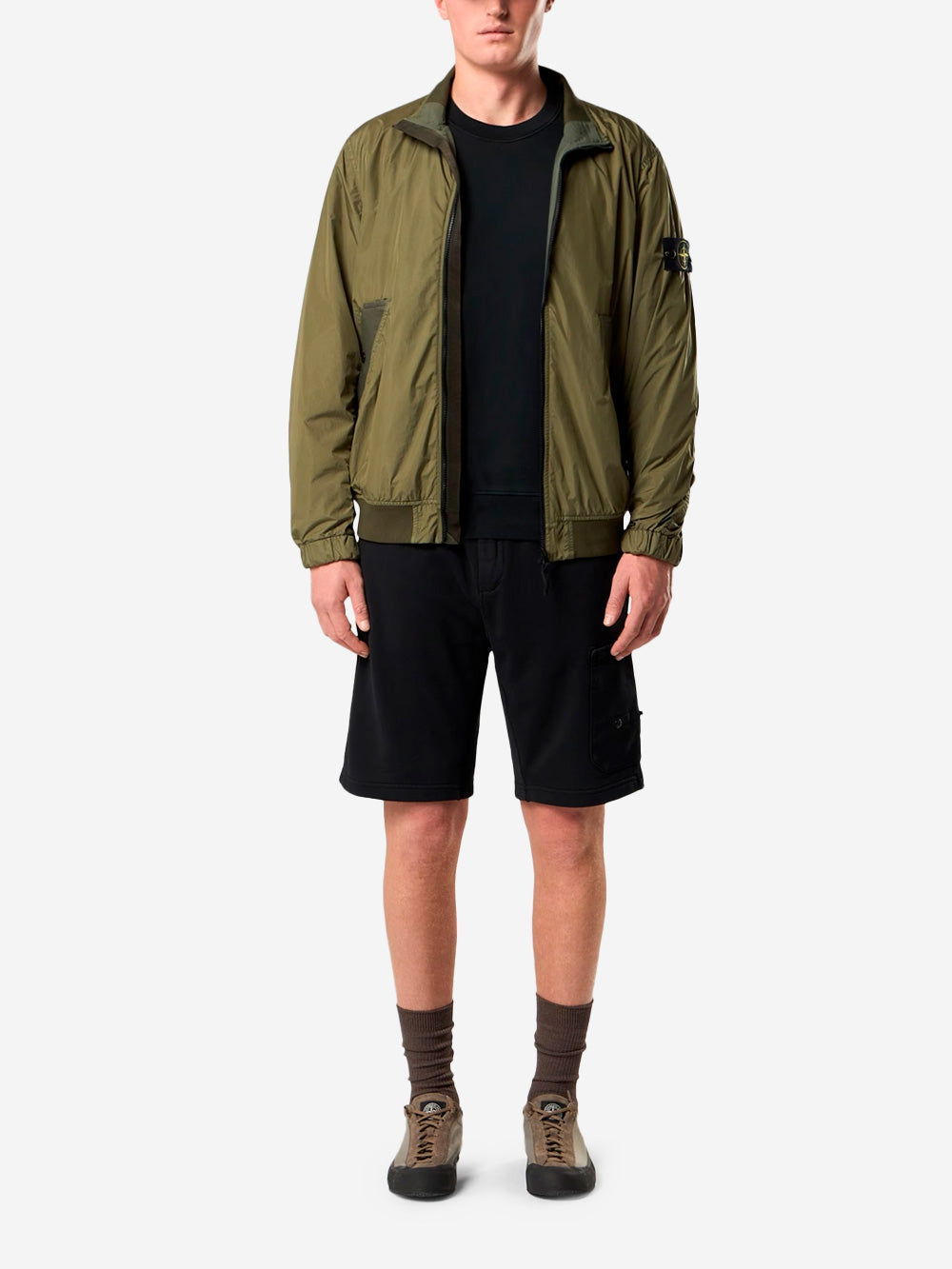 STONE ISLAND Felpa girocollo nera cotone fleece con maniche raglan Nero Urbanstaroma