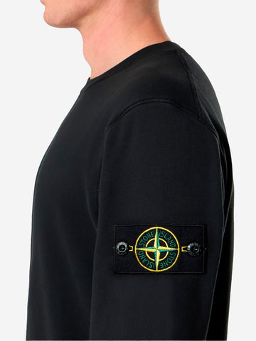 STONE ISLAND Felpa girocollo nera cotone fleece con maniche raglan Nero