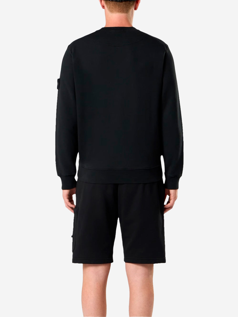 STONE ISLAND Felpa girocollo nera cotone fleece con maniche raglan Nero Urbanstaroma