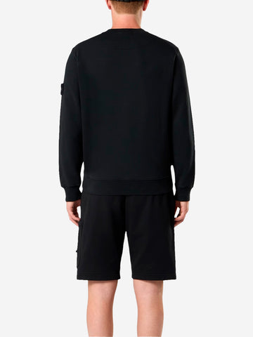 STONE ISLAND Felpa girocollo nera cotone fleece con maniche raglan Nero