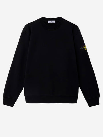 STONE ISLAND Felpa girocollo nera cotone fleece con maniche raglan Nero