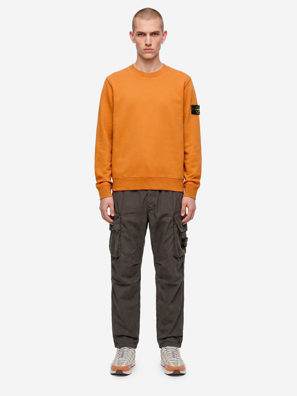 STONE ISLAND Felpa girocollo arancione in cotone fleece con maniche raglan arancione Urbanstaroma