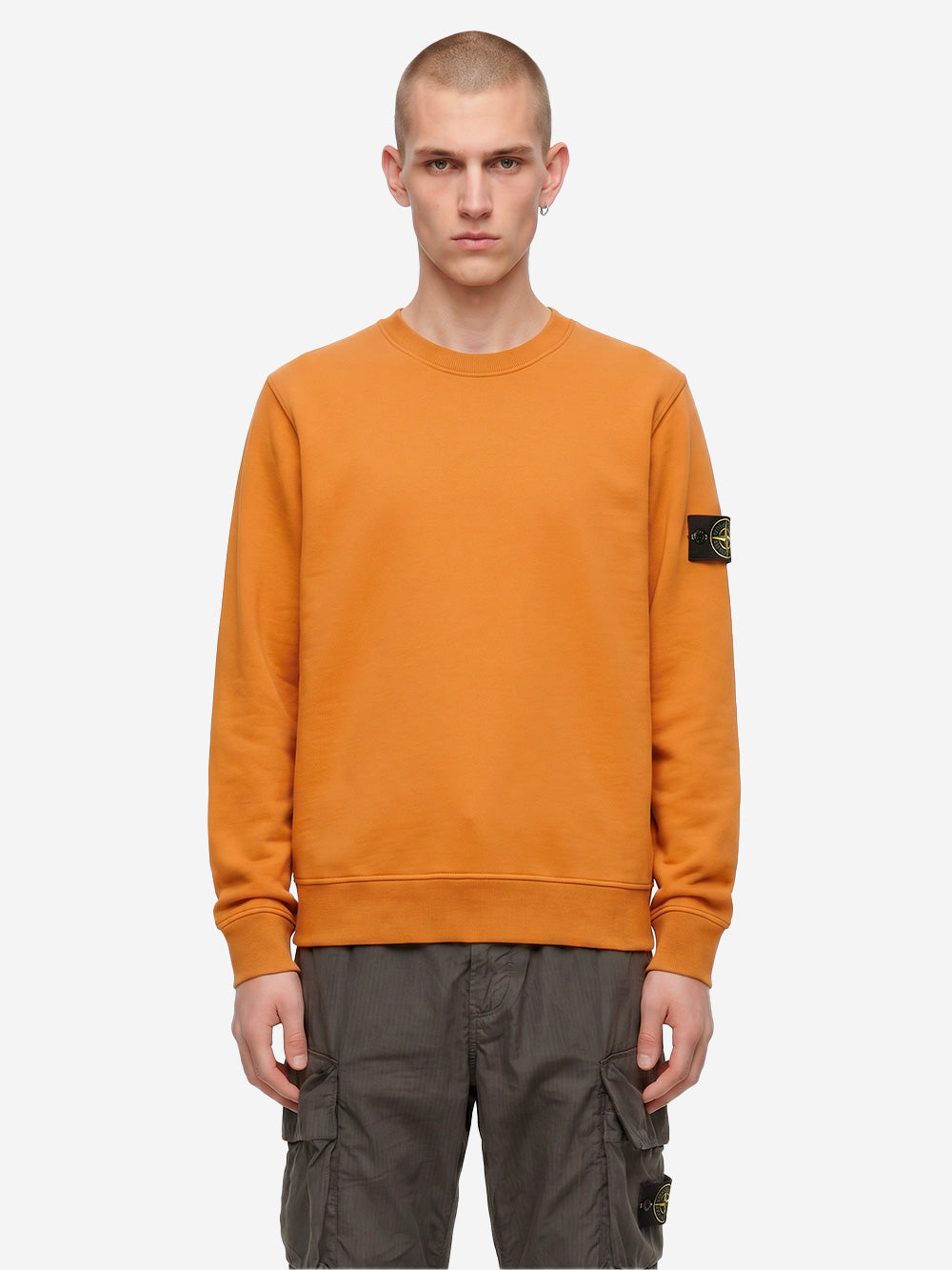 STONE ISLAND Felpa girocollo arancione in cotone fleece con maniche raglan arancione Urbanstaroma