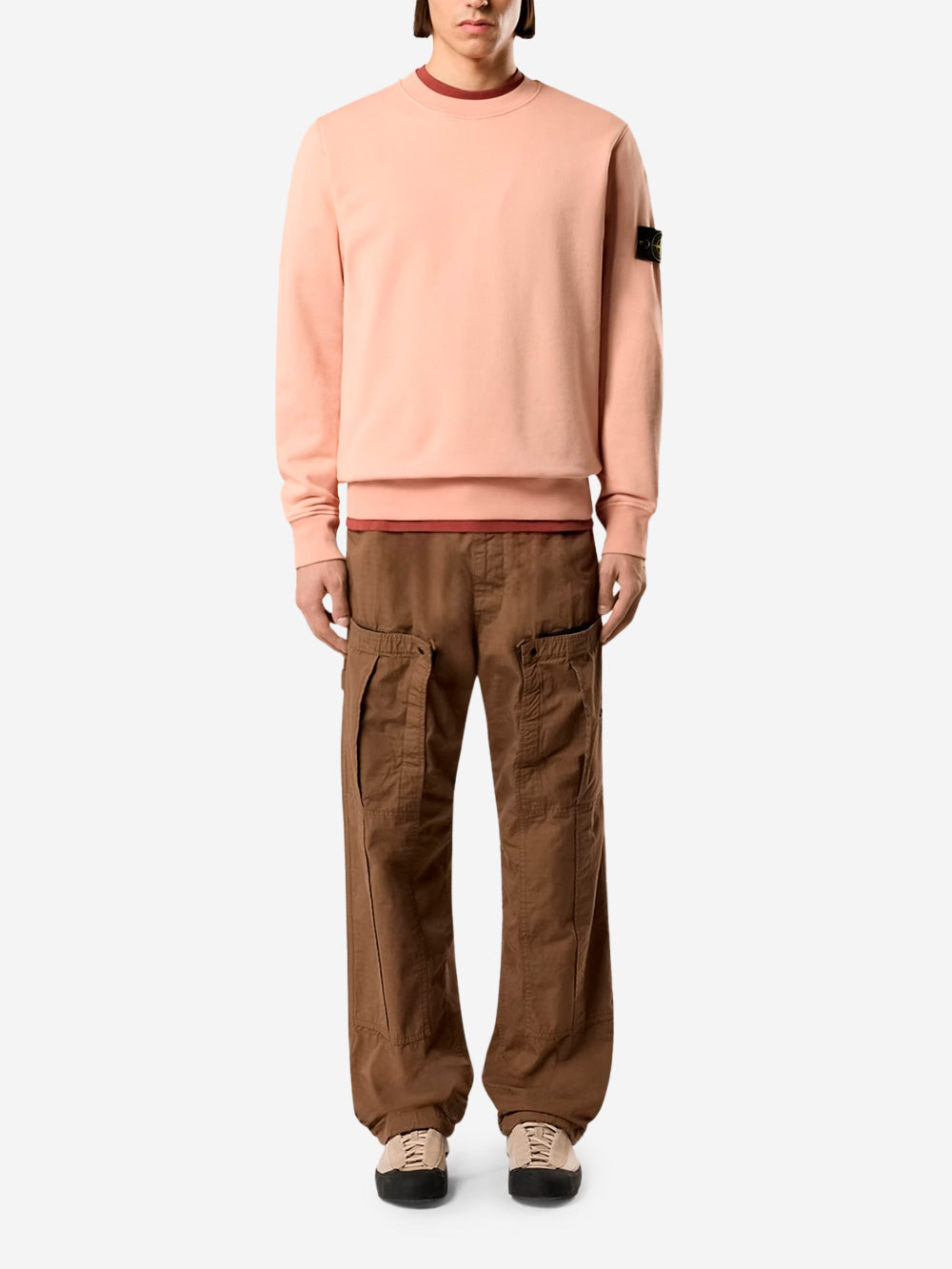 STONE ISLAND Felpa girocollo rosa in cotone fleece con maniche raglan Cipria Urbanstaroma